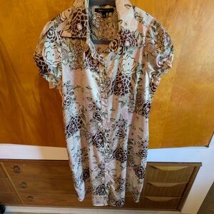 BCBGMaxAzria Cream and Brown Floral Dress